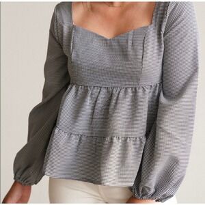 Carly Jean Los Angeles Ruffle Boho Paid Balloon Sleeve Blouse Women's M